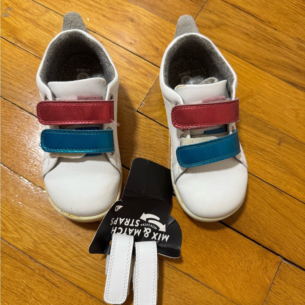 Bobux White Sneakers with Red and Blue Straps